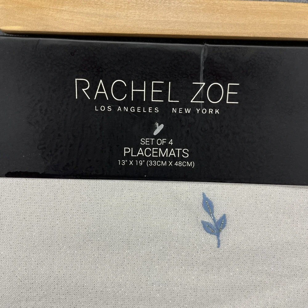 Rachel Zoe placemats Set of 4 Embroidered Dove‎ Peace 13 x 19 silver sparkle